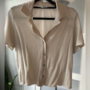 Women's Cream and Gold Striped Button-Up Top in size M